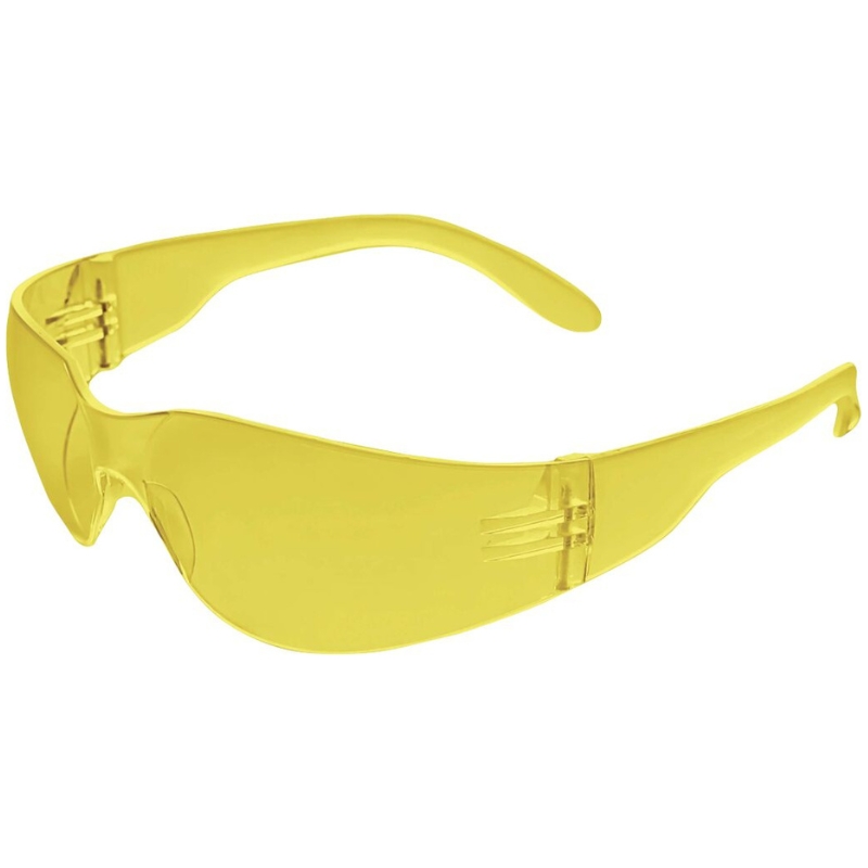 Yellow safety goggles with wraparound lenses for eye protection in labs or construction environments.