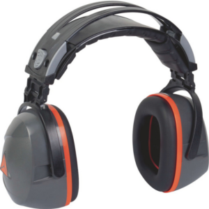 Ear defenders featuring a padded headband and cushioned ear cups.