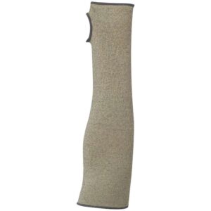 Beige DELTA PLUS VENICUTCM1 sleeve with dark gray trim at the top and thumb, laid flat.