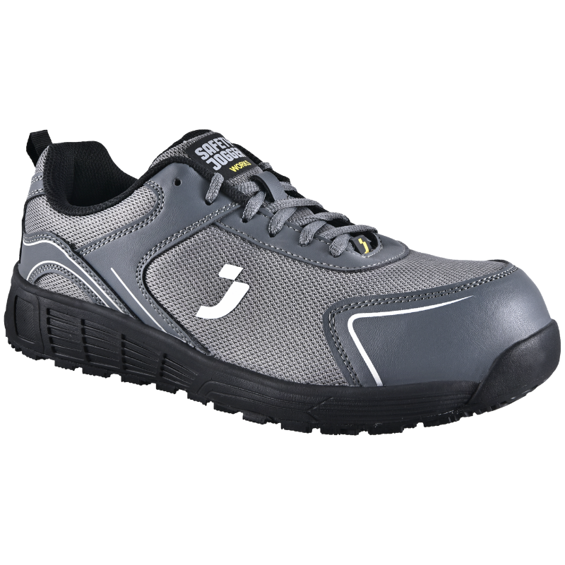 Grey and black SAFETY JOGGER AAK S1P LOW safety shoe with reinforced toe and mesh panels, brand logo on the side.