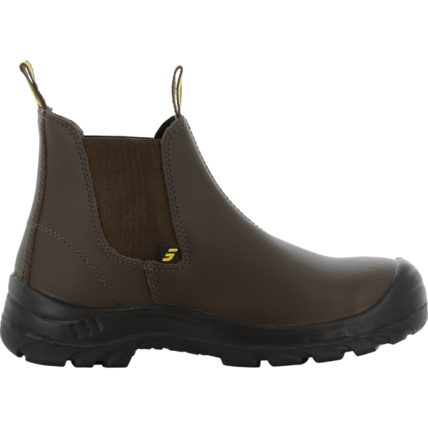 a brown boot with black sole