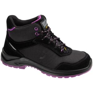 Stylish black and purple women's safety shoe, SAFETY JOGGER BOTANIC S1P MID.