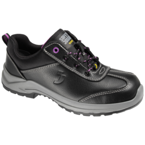 Stylish black safety shoe for women with purple laces, SAFETY JOGGER BESTGIRL S3 LOW.