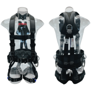 Black harnesses displayed side by side.