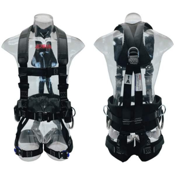 Black harnesses displayed side by side.