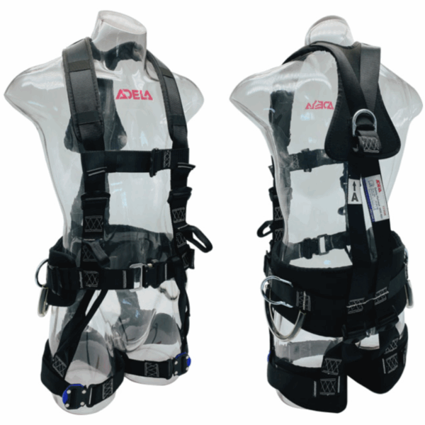 Black harnesses displayed side by side.