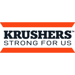 Krushers logo with orange diagonal bars and navy text 'KRUSHERS' and 'STRONG FOR US'.