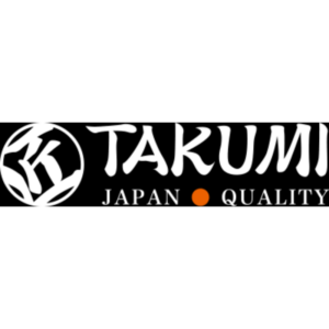 Takumi logo on a black banner, with a circular emblem on the left and the word 'TAKUMI' in white script above 'JAPAN • QUALITY' with an orange dot between JAPAN and QUALITY.